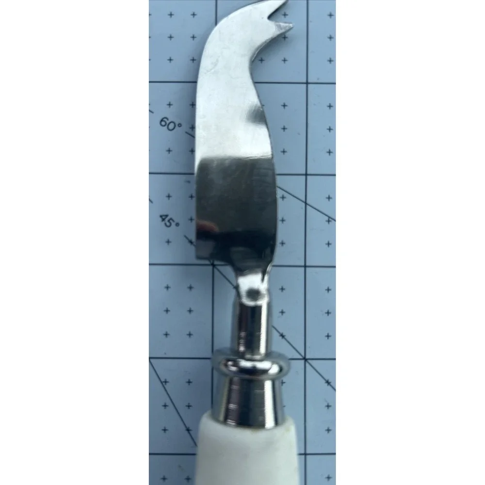 Set of 2 Cheese Knives Marble Handle White Stainless Steel. Charcuterie Board.